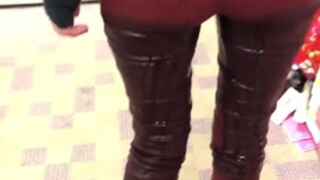 Busty Babe Soaks Red Jeans In Public Shoe Shop Action