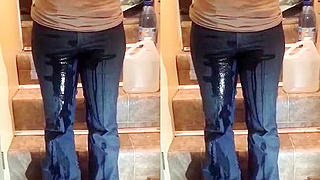 Her Piss Herself in Public While Rubbing Her Wet Pussy