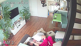 MILF Fucking Boyfriend on Sofa Caught on Hidden IP Cam