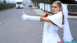 Horny Bride Fucks Van Driver, Jizz-Coated Face on Unholy Matrimony Detour