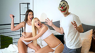 Scary Movie Night Turns Wild - Besties Flash Tits and Seduce Stepbro's Big Cock