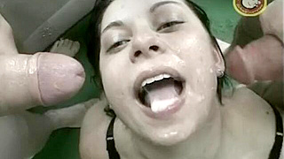 Facialized Hottie Gobbles Up Every Last Drop Of Jizz