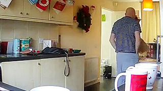 Sexy Hidden Cam Catches Old American Couple Fucking Wildly In The Kitchen