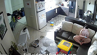 Hidden Spy Ipcam Catches Busty Mom Masturbating Naked On The Couch
