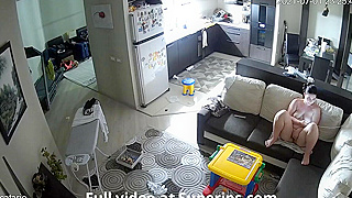 Hidden Spy Ipcam Catches Busty Mom Masturbating Naked On The Couch