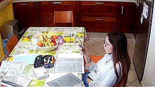 Spy Ipcam Catches Sexy Young American Girl Pleasuring Herself In The Kitchen