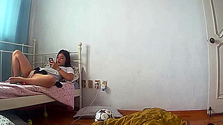 Spy Ipcam Busts Horny Korean Teen Masturbating To Porn In Secret
