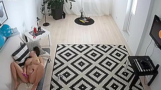 Hidden Spy Ipcam Catches Busty European Girl Masturbating Hard On Her Couch