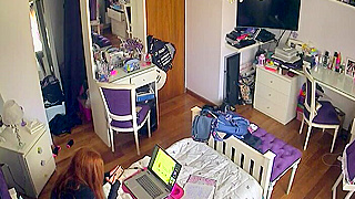 Caught On Hidden Spy Ipcam, Naughty Redhead Masturbates During Online Class