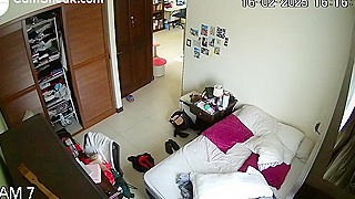 Spying On A Naughty White Teen, Hidden Ipcam Snags Her Naked With Legs Wide Open