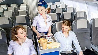 Busty Stewardess Gets Pounded Mid-Flight By Horny Passenger In Rough Mile-High Gangbang