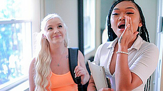 Dad Pounds His Busty College Daughter While Her Curvy Friend Watches In Shock