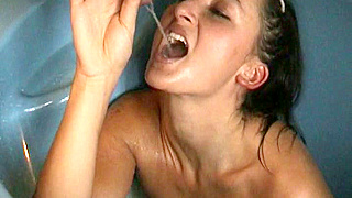 Gorgeous Brunette With An Awesome Body Drinking Piss And Playing With Her Pussy