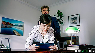 Tiny Secretary Moans As Dominant Boss Bends Her Over & Pounds Her Tight Pussy Hard