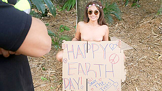 Petite Tree-Hugger Gets Naked To Save Her Tree, Ends Up Riding Thick Wood Hard Outdoors