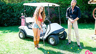 Gorgeous Girl Seduces Guy, Gets Fucked Hard on Golf Course