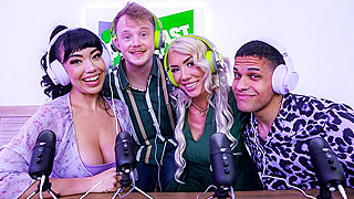 Mom’s Filthy Podcast Turns Raunchy as She Moans on Mic Sucking Stepson’s Thick Cock