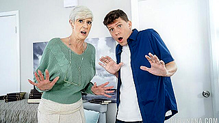 Pervy Step-Grandma Sucks Cock and Takes a Thick Load After Getting Caught Masturbating