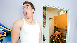 Stepmom’s Dirty Laundry Secret Unleashed As Hung Stepcatches Her Moaning & Gets Rough Backshot Creampie
