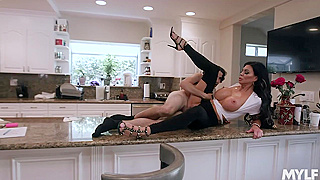 Busty MILF Seduces Stud With Sneaky Blowjob And Rough Backshots While Daughter Studies