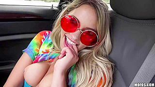 Pissed-Off Blonde Gets Revenge By Jerking Off Her Driver Then Riding Him In Public!