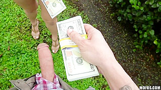 Busty MILF Slut Gobbles Stranger’s Massive Cock In Public With No Shame