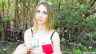 Slut Rips Fishnets In Public Park & Gets Pounded Hard By A Stranger For Quick Cash