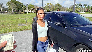 Horny Asian Chick's Car Breaks Down, Gets Fucked For Cash At Her Rescuer's Pad